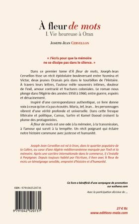 À fleur de mots - Tome 1 Vie heureuse à Oran - Joseph Jean CERVELLON